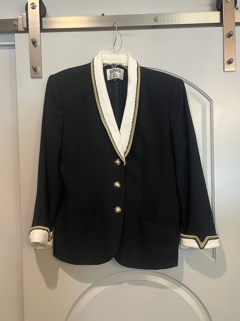 Vintage preppy nautical style black and white blazer with gold accents. GUC!